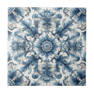 Carreau Square Tile With Vintage Blue And White Design