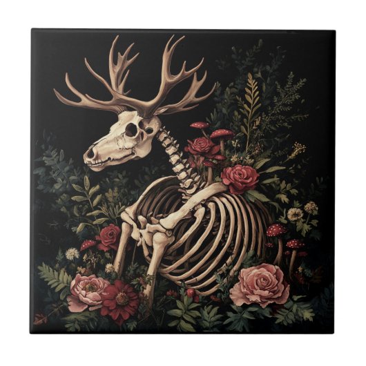 Carreau Squelette de Cerf Floral Gothique (Devant)