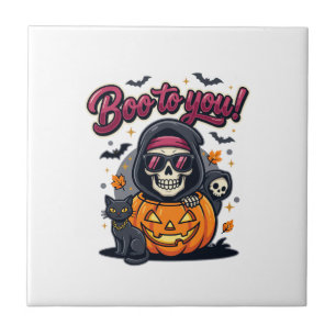 Carreau Squelette de citrouille d'Halloween Bouh