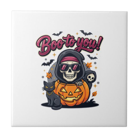 Carreau Squelette de citrouille d'Halloween Bouh (Devant)