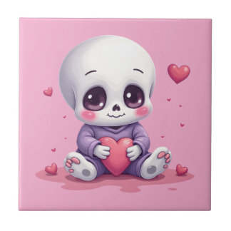 Carreau Squelette Kawaii Tenant un Cœur