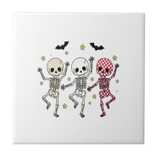 Carreau Squelettes dansants de Halloween mignons (Devant)
