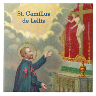 Carreau St. Camillus prier avant un crucifix (M 020)