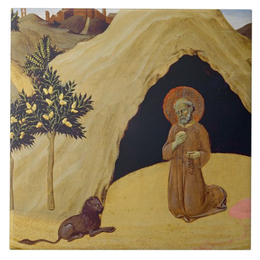 Carreau St Jerome avec le lion, 1436 (tempera sur le (Devant)