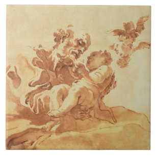 Carreau St Joseph adorant l'enfant du Christ (stylo,