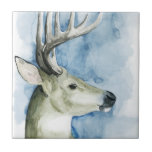 Carreau Stag errant - Aquarelle<br><div class="desc">Stag de marche II par Grace Popp. Dispose d'un beau cerf aquarelle avec un arrière - plan bleu doux.</div>