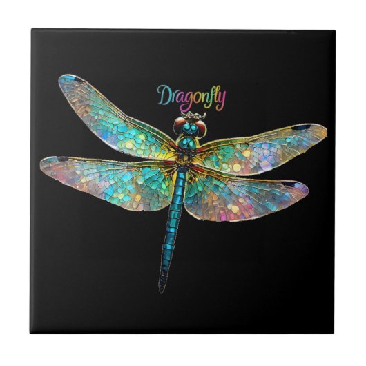 Carreau Stained Glass Colorful Dragonfly (Devant)
