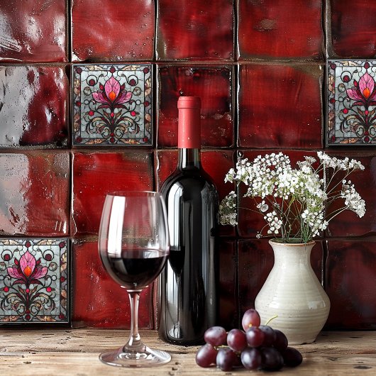 Carreau Stained Glass Red Pink Flower