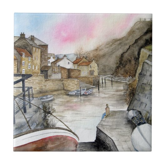 Carreau Staithes, North Yorkshire, Angleterre Aquarelle (Devant)