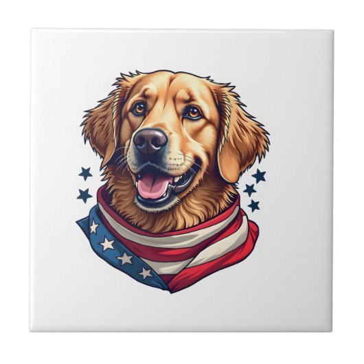 Carreau Star Spangled Golden Retriever Vintage Tee (Devant)