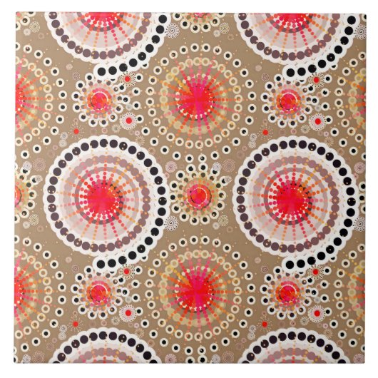 Carreau Starburbs et pingwheel, taupe, rouge, blanc (Devant)