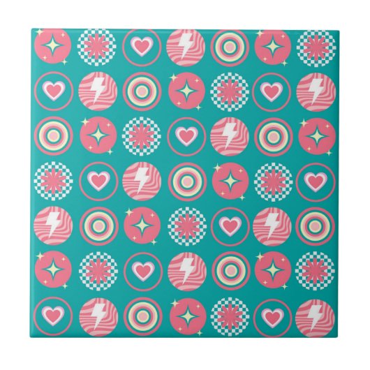 Carreau Starburst atomique Étincelle Coeur Rétro Motif ble (Devant)