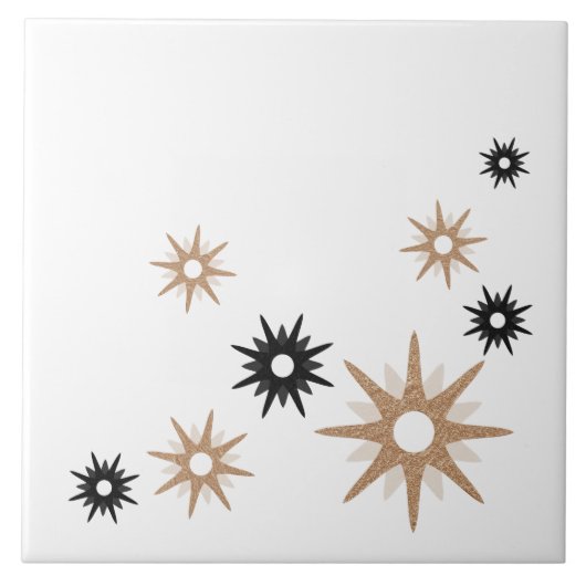Carreau Starburst moderne du milieu du siècle | Noir et ro (Devant)