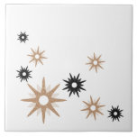 Carreau Starburst moderne du milieu du siècle | Rose et no<br><div class="desc">Design moderne du milieu du siècle,  avec des étoiles vintages roses rétro et noires sur un arrière - plan blanc. Design moderne simple et propre.</div>