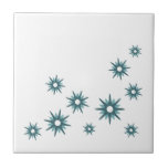 Carreau Starbursts Turquoise Moderne Du Milieu Du Siècle<br><div class="desc">Design moderne du milieu du siècle, avec des étoiles rétro turquoise vintages dans un design organique sur un arrière - plan blanc. Design moderne simple et propre.</div>
