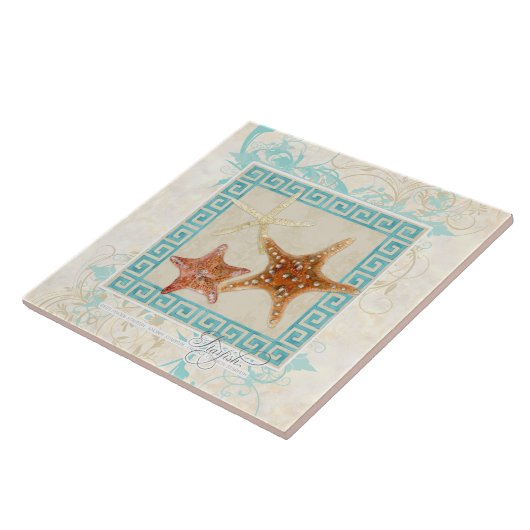 Carreau Starfish Sea Shells Ocean Greek Key Pattern (Côté)