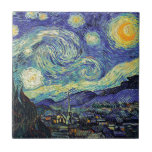 Carreau Starry Night Van Gogh Peinture post-impressionnist<br><div class="desc">Van Gogh était obsédé par le symbolisme des objets lumineux et de la couleur. La lampe était un symbole de calme et de sécurité. L'étoile symbolisait la foi, et la lumière, les réalités humaines. Le bleu ultramarin profond était infini, tandis que le rouge et le vert exprimaient "ces choses terribles,...</div>