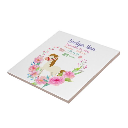 Carreau Statistiques de naissance Bébé Fille Cheval Rose (Côté)