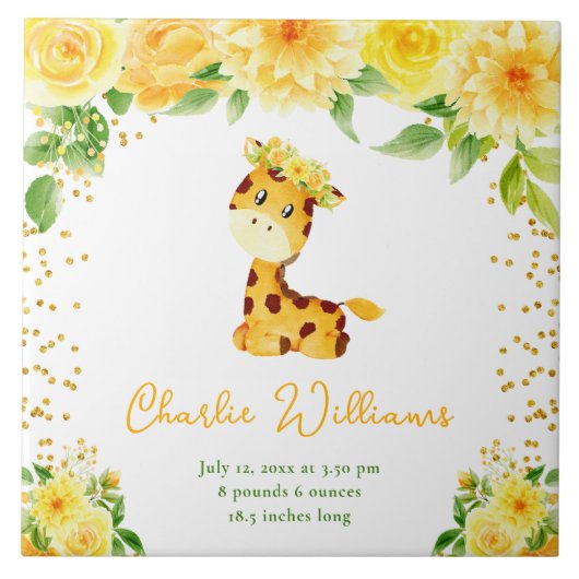 Carreau Statistiques de naissance Fleur Jaune Girafe (Devant)