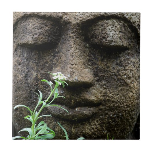 Carreau Statue de jardin en pierre avec fleur (Devant)