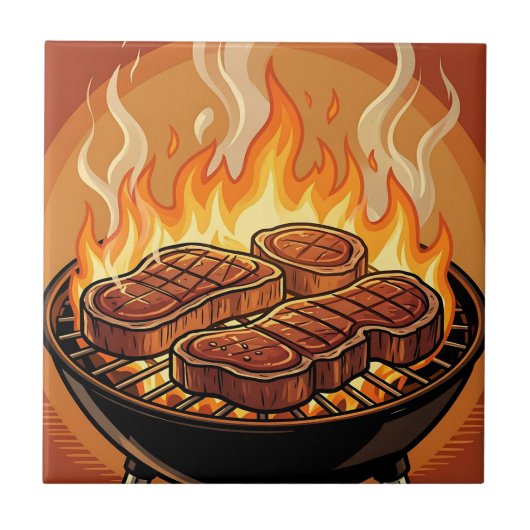 Carreau Steaks grillés flammes BBQ (Devant)
