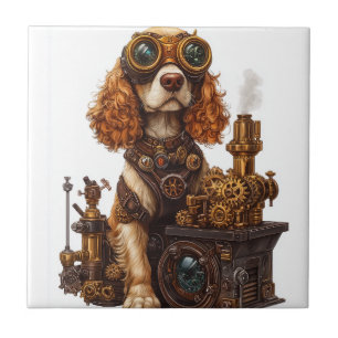 Carreau Steampunk Spaniel � Inventeur de chien victorien