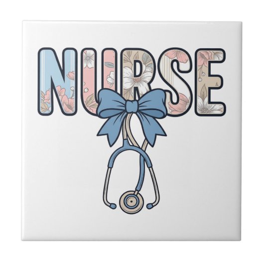 Carreau Stéthoscope Nurse Bow Floral Vintage (Devant)