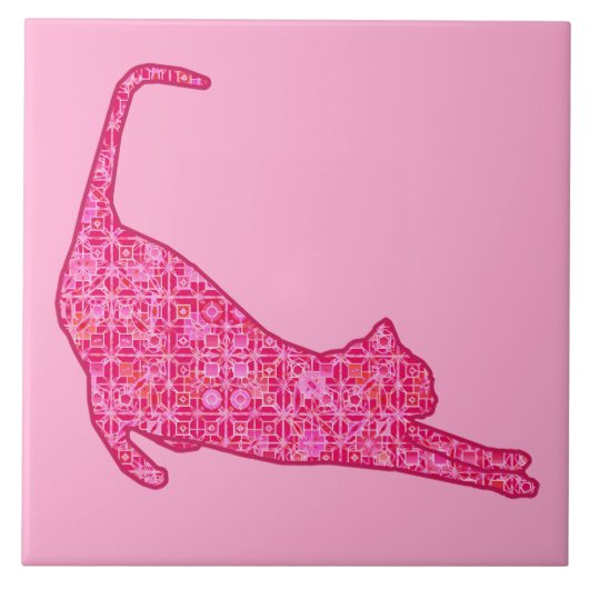 Carreau Stretting Cat Silhouette à Fuchsia Pink Batik (Devant)