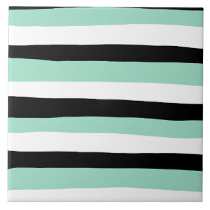 Carreau Stripes inégales - Mint vert, blanc et noir