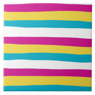 Carreau Stripes inégales - Turquoise, Jaune, Rose et Blanc