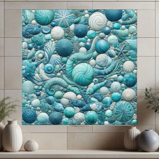 Carreau Stunning Underwater Shells Aquamarine Blue Mosaic 