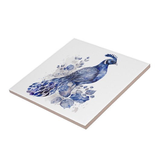 Carreau Style bleu et blanc Delft paon avec fleurs (Côté)