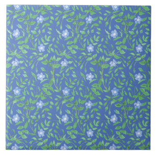 Carreau Style champêtre Blue Green Floral Périwinkle Motif