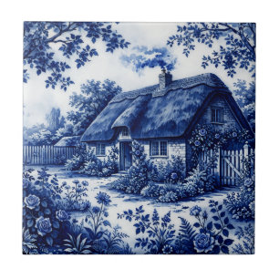 Carreau Style Fleur Bleue Cottage Anglais de Campagne Rose