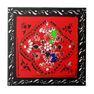 Carreau Style indien tuile florale rouge/noir