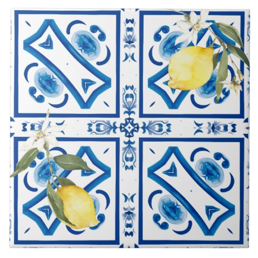 Carreau style italien, méditerranéen, majolica, citron, (Devant)