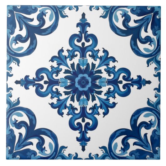 Carreau style italien, méditerranéen, mosaïque, bleu, (Devant)