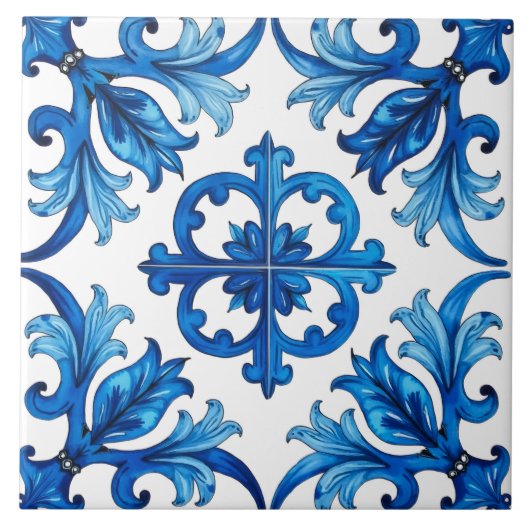 Carreau style italien, méditerranéen, mosaïque, bleu, (Devant)