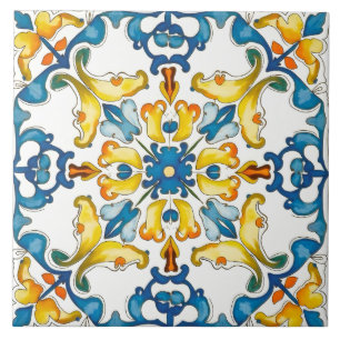 Carreau style italien, méditerranéen, mosaïque, bleu,