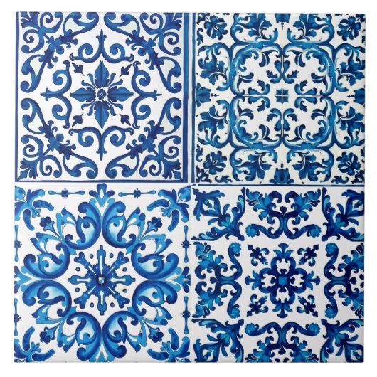 Carreau style italien, méditerranéen, mosaïque, bleu, (Devant)