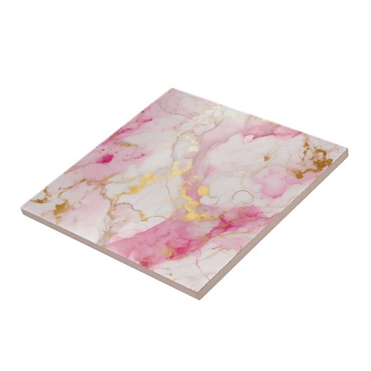 Carreau Style luxueux effet marbre rose et or (Côté)