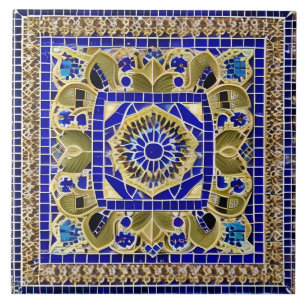 Carreau Style marocain Simulé Mosaïque Bleu et Or