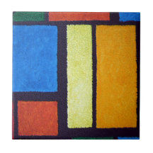 Style Mondrian Orange Green Blue Fuzzy Abstrait