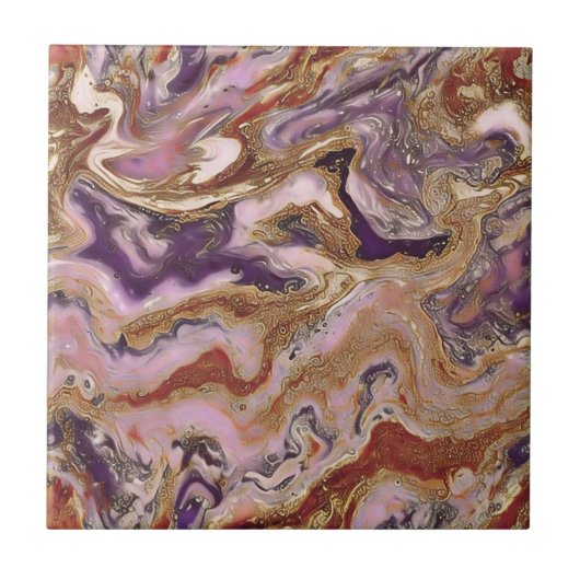 Carreau Style Motif tendance violet, or et rose rocheux (Devant)