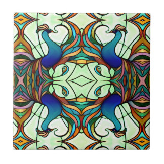 Carreau Style Peacock Coloré Art Nouveau en verre