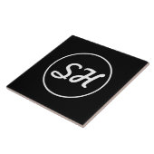 Carreau Style Rétro-Moderne Monogramme | Noir & Blanc (Côté)