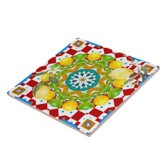 Carreau style sicilien, citrons, majolica (Côté)