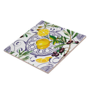 Carreau style sicilien, majolica, citrons               