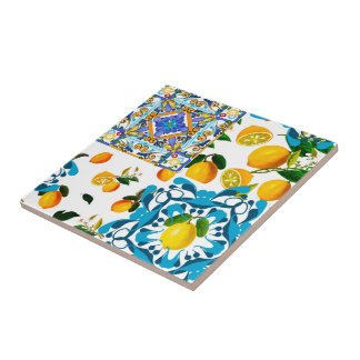 Carreau style sicilien, majolica, citrons