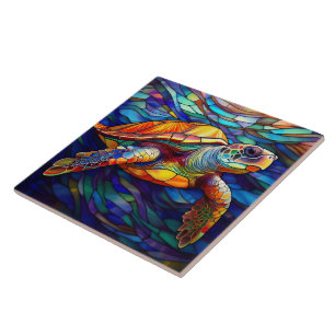 Carreau Style verre tendu tortue de mer hawaïenne art Honu